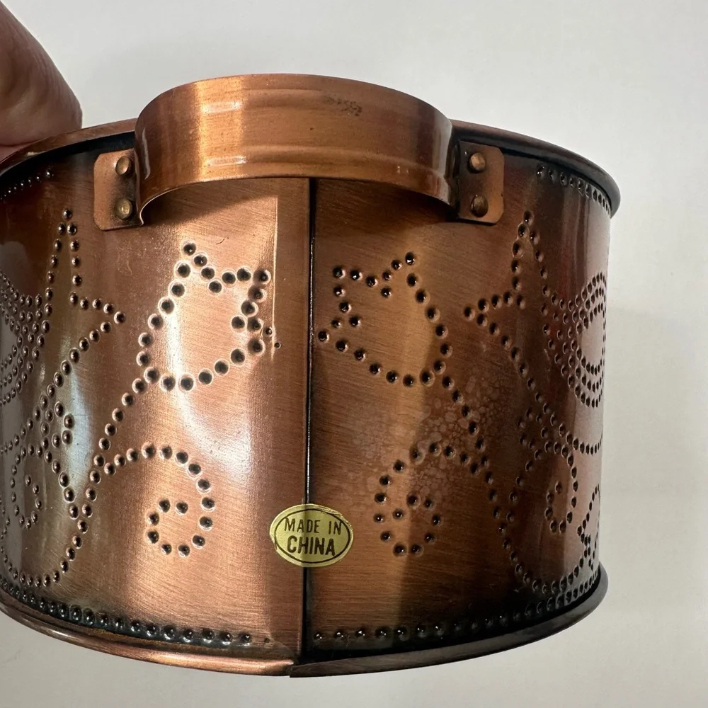 Vintage Punched Copper Casserole Dish 6 1/2